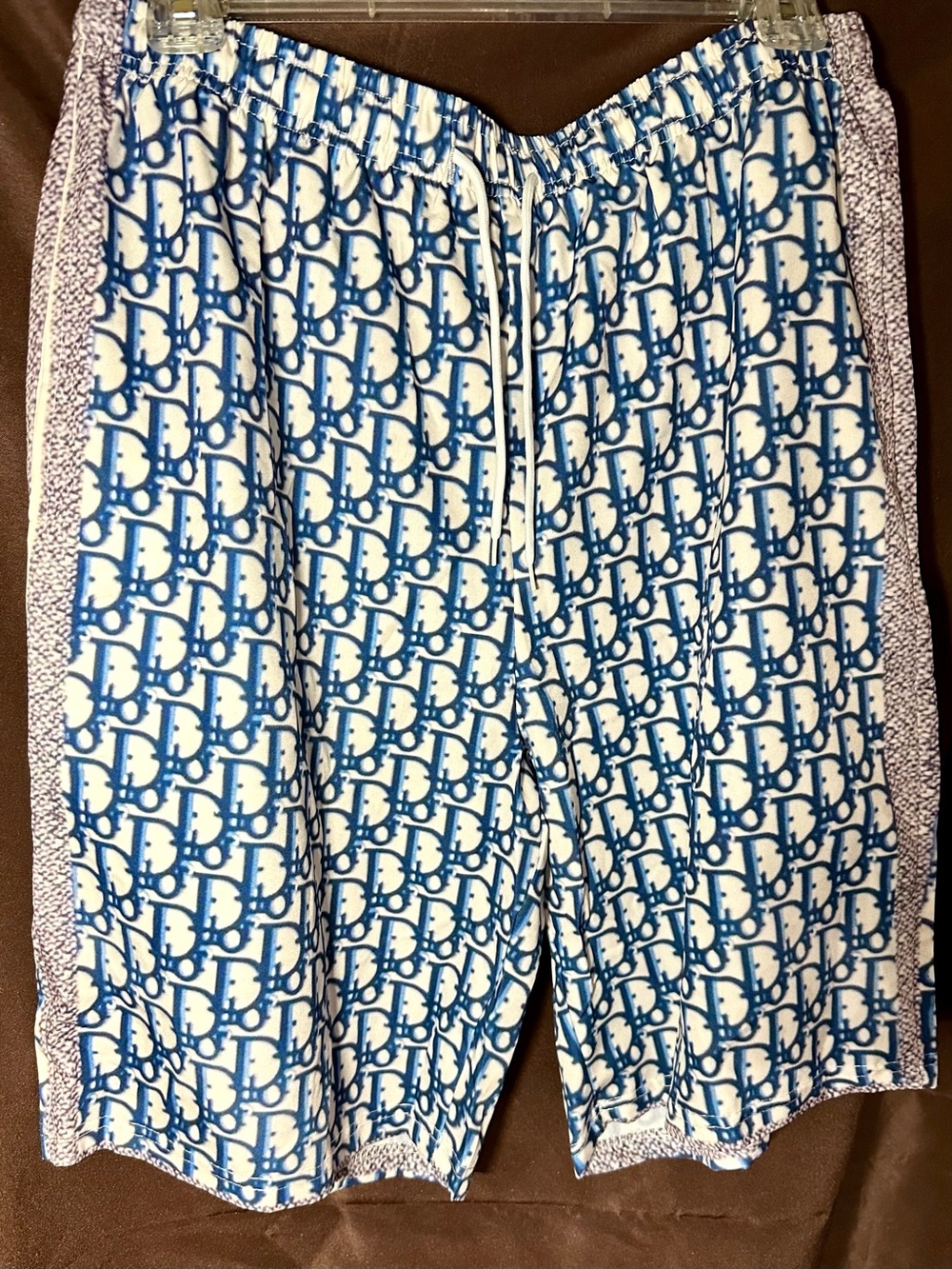 Designer Inspired Blue and White Logo-Print Men’s Swim Shorts NWOT